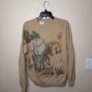 Vintage 1987 Harlequin Endangered Species Animal Print Crewneck Sweatshirt.  Siz